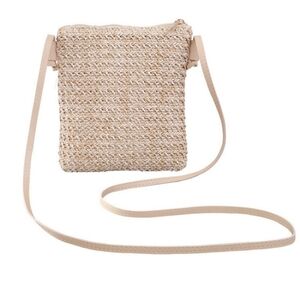 Straw Plait Small Square Bag One Shoulder Slanted Across Crossbody Handbag